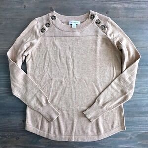 Liz Claiborne Tan Light Pullover Sweater Button Accent Longsleeve‎ Womens Sz S